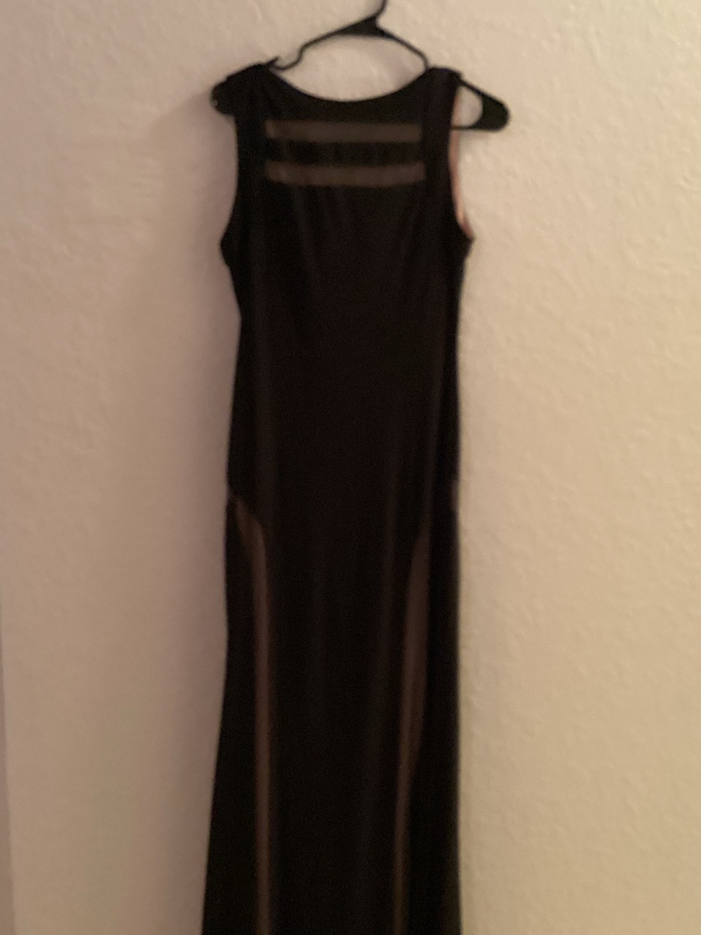 Black Sleeveless Maxi Dress with Sheer Panel Accents
